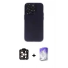 MARSİLYAN™- iPhone 14 Pro Max Kılıf Ufuk Minimal Özel Seri - Siyah Bilvis 5in1 3D Magic Cam Ekran Koruyucu + PVD Metal Kamera Lens - TU