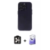 MARSİLYAN™- iPhone 14 Pro Max Kılıf Ufuk Minimal Özel Seri - Siyah Bilvis 5in1 5D Magic Hayalet Cam Ekran Koruyucu + PVD Metal Kamera Lens - TU