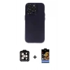 MARSİLYAN™- iPhone 14 Pro Max Kılıf Ufuk Minimal Özel Seri - Siyah Buffer Hayalet Cam Ekran Koruyucu + Turuncu PVD Metal Kamera Lens