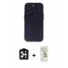 MARSİLYAN™- iPhone 14 Pro Max Kılıf Ufuk Minimal Özel Seri - Siyah Mat Seramik Nano Ekran Koruyucu + Turuncu PVD Metal Kamera Lens