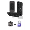 MARSİLYAN™- iPhone 14 Pro Max Kılıf Vadi Form Prime - Siyah Bilvis 5in1 5D Magic Hayalet Cam Ekran Koruyucu + PVD Metal Kamera Lens - TU