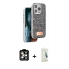 MARSİLYAN™- iPhone 14 Pro Max Kılıf Vadi Klasik Serisi - Şeffaf Pasifik Cam Ekran Koruyucu + PVD Metal Kamera Lens - TU