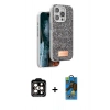 MARSİLYAN™- iPhone 14 Pro Max Kılıf Vadi Klasik Serisi - Siyah 18D Cam Ekran Koruyucu + PVD Metal Kamera Lens - TU