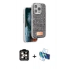 MARSİLYAN™- iPhone 14 Pro Max Kılıf Vadi Klasik Serisi - Siyah 3D Antistatik Cam Ekran Koruyucu + PVD Metal Kamera Lens - TU