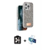 MARSİLYAN™- iPhone 14 Pro Max Kılıf Vadi Klasik Serisi - Siyah 3D Antistatik Cam Ekran Koruyucu + PVD Metal Kamera Lens - TU