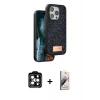 MARSİLYAN™- iPhone 14 Pro Max Kılıf Vadi Klasik Serisi - Siyah Bilvis 3D Mat Cam Ekran Koruyucu + PVD Metal Kamera Lens - TU