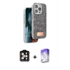 MARSİLYAN™- iPhone 14 Pro Max Kılıf Vadi Klasik Serisi - Siyah Bilvis 5in1 3D Magic Cam Ekran Koruyucu + PVD Metal Kamera Lens - TU