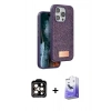 MARSİLYAN™- iPhone 14 Pro Max Kılıf Vadi Klasik Serisi - Siyah Bilvis 5in1 5D Magic Hayalet Cam Ekran Koruyucu + PVD Metal Kamera Lens - TU