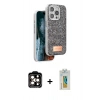 MARSİLYAN™- iPhone 14 Pro Max Kılıf Vadi Klasik Serisi - Siyah Polymer Nano Ekran Koruyucu + PVD Metal Kamera Lens - TU