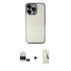 MARSİLYAN™- iPhone 14 Pro Max Kılıf Vadi Minimal - Şeffaf Pasifik Cam Ekran Koruyucu + Gümüş Bilvis Titan Kamera Lens