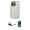 MARSİLYAN™- iPhone 14 Pro Max Kılıf Vadi Minimal - Siyah 18D Cam Ekran Koruyucu + Gold Bilvis Titan Kamera Lens