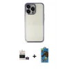 MARSİLYAN™- iPhone 14 Pro Max Kılıf Vadi Minimal - Siyah 18D Cam Ekran Koruyucu + Gold Bilvis Titan Kamera Lens