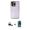 MARSİLYAN™- iPhone 14 Pro Max Kılıf Vadi Minimal - Siyah 18D Cam Ekran Koruyucu + Gümüş Bilvis Titan Kamera Lens