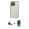 MARSİLYAN™- iPhone 14 Pro Max Kılıf Vadi Minimal - Siyah 18D Cam Ekran Koruyucu + Gümüş Bilvis Titan Kamera Lens