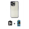 MARSİLYAN™- iPhone 14 Pro Max Kılıf Vadi Minimal - Siyah 18D Cam Ekran Koruyucu + PVD Metal Kamera Lens - TU