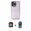 MARSİLYAN™- iPhone 14 Pro Max Kılıf Vadi Minimal - Siyah 18D Cam Ekran Koruyucu + PVD Metal Kamera Lens - TU