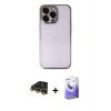 MARSİLYAN™- iPhone 14 Pro Max Kılıf Vadi Minimal - Siyah Bilvis 5in1 5D Magic Hayalet Cam Ekran Koruyucu + Gold Raze Metal Kamera Lens