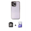MARSİLYAN™- iPhone 14 Pro Max Kılıf Vadi Minimal - Siyah Bilvis 5in1 5D Magic Hayalet Cam Ekran Koruyucu + PVD Metal Kamera Lens - TU