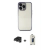 MARSİLYAN™- iPhone 14 Pro Max Kılıf Vadi Minimal - Siyah Bilvis Hayalet Cam Ekran Koruyucu + Raze Metal Kamera Lens - GS