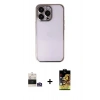 MARSİLYAN™- iPhone 14 Pro Max Kılıf Vadi Minimal - Siyah Buffer Cam Ekran Koruyucu + Gümüş Bilvis Titan Kamera Lens