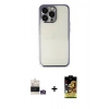 MARSİLYAN™- iPhone 14 Pro Max Kılıf Vadi Minimal - Siyah Buffer Cam Ekran Koruyucu + Gümüş Bilvis Titan Kamera Lens