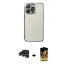 MARSİLYAN™- iPhone 14 Pro Max Kılıf Vadi Minimal - Siyah Buffer Cam Ekran Koruyucu + Gümüş Raze Metal Kamera Lens