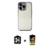 MARSİLYAN™- iPhone 14 Pro Max Kılıf Vadi Minimal - Siyah Buffer Cam Ekran Koruyucu + PVD Metal Kamera Lens - TU