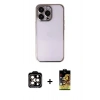 MARSİLYAN™- iPhone 14 Pro Max Kılıf Vadi Minimal - Siyah Buffer Cam Ekran Koruyucu + PVD Metal Kamera Lens - TU