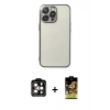 MARSİLYAN™- iPhone 14 Pro Max Kılıf Vadi Minimal - Siyah Buffer Cam Ekran Koruyucu + PVD Metal Kamera Lens - TU