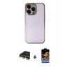 MARSİLYAN™- iPhone 14 Pro Max Kılıf Vadi Minimal - Siyah Buffer Hayalet Cam Ekran Koruyucu + Raze Metal Kamera Lens - GD