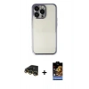MARSİLYAN™- iPhone 14 Pro Max Kılıf Vadi Minimal - Siyah Buffer Hayalet Cam Ekran Koruyucu + Raze Metal Kamera Lens - GD