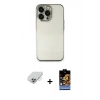 MARSİLYAN™- iPhone 14 Pro Max Kılıf Vadi Minimal - Siyah Buffer Hayalet Cam Ekran Koruyucu + Gümüş Band Metal Kamera Lens