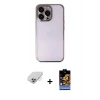MARSİLYAN™- iPhone 14 Pro Max Kılıf Vadi Minimal - Siyah Buffer Hayalet Cam Ekran Koruyucu + Gümüş Band Metal Kamera Lens