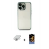 MARSİLYAN™- iPhone 14 Pro Max Kılıf Vadi Minimal - Siyah Buffer Hayalet Cam Ekran Koruyucu + Gümüş Band Metal Kamera Lens