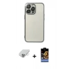 MARSİLYAN™- iPhone 14 Pro Max Kılıf Vadi Minimal - Siyah Buffer Hayalet Cam Ekran Koruyucu + Gümüş Band Metal Kamera Lens