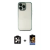 MARSİLYAN™- iPhone 14 Pro Max Kılıf Vadi Minimal - Siyah Buffer Hayalet Cam Ekran Koruyucu + PVD Metal Kamera Lens - TU