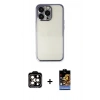 MARSİLYAN™- iPhone 14 Pro Max Kılıf Vadi Minimal - Siyah Buffer Hayalet Cam Ekran Koruyucu + PVD Metal Kamera Lens - TU