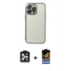 MARSİLYAN™- iPhone 14 Pro Max Kılıf Vadi Minimal - Siyah Buffer Hayalet Cam Ekran Koruyucu + PVD Metal Kamera Lens - TU
