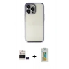MARSİLYAN™- iPhone 14 Pro Max Kılıf Vadi Minimal - Siyah Polymer Nano Ekran Koruyucu + Derin Mor Bilvis Titan Kamera Lens