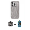 MARSİLYAN™- iPhone 14 Pro Max Kılıf Vadi Özel Seri - Siyah 18D Cam Ekran Koruyucu + PVD Metal Kamera Lens - TU