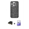 MARSİLYAN™- iPhone 14 Pro Max Kılıf Vadi Özel Seri - Siyah Bilvis 5in1 5D Magic Hayalet Cam Ekran Koruyucu + Gold Raze Metal Kamera Lens
