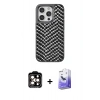 MARSİLYAN™- iPhone 14 Pro Max Kılıf Vadi Özel Seri - Siyah Bilvis 5in1 5D Magic Hayalet Cam Ekran Koruyucu + PVD Metal Kamera Lens - TU