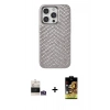 MARSİLYAN™- iPhone 14 Pro Max Kılıf Vadi Özel Seri - Siyah Buffer Cam Ekran Koruyucu + Gümüş Bilvis Titan Kamera Lens
