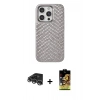 MARSİLYAN™- iPhone 14 Pro Max Kılıf Vadi Özel Seri - Siyah Buffer Cam Ekran Koruyucu + Gümüş Raze Metal Kamera Lens