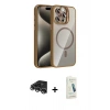 MARSİLYAN™- iPhone 14 Pro Max Kılıf Yadigar Asil Koleksiyonu - Şeffaf Pasifik Cam Ekran Koruyucu + Gümüş Raze Metal Kamera Lens