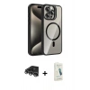 MARSİLYAN™- iPhone 14 Pro Max Kılıf Yadigar Asil Koleksiyonu - Şeffaf Pasifik Cam Ekran Koruyucu + Gümüş Raze Metal Kamera Lens