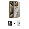 MARSİLYAN™- iPhone 14 Pro Max Kılıf Yadigar Asil Koleksiyonu - Şeffaf Pasifik Cam Ekran Koruyucu + PVD Metal Kamera Lens - TU