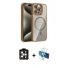 MARSİLYAN™- iPhone 14 Pro Max Kılıf Yadigar Asil Koleksiyonu - Siyah 3D Antistatik Cam Ekran Koruyucu + PVD Metal Kamera Lens - TU