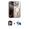 MARSİLYAN™- iPhone 14 Pro Max Kılıf Yadigar Asil Koleksiyonu - Siyah 3D Antistatik Cam Ekran Koruyucu + PVD Metal Kamera Lens - TU
