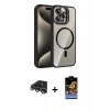 MARSİLYAN™- iPhone 14 Pro Max Kılıf Yadigar Asil Koleksiyonu - Siyah Buffer Hayalet Cam Ekran Koruyucu + Gümüş Raze Metal Kamera Lens